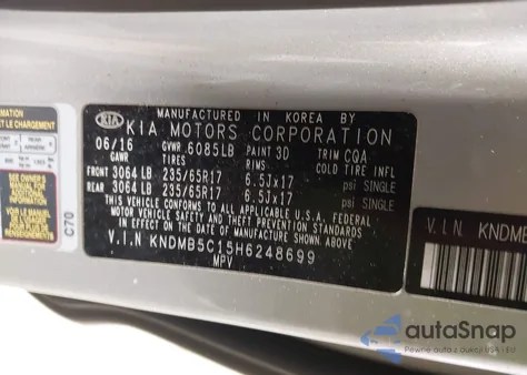 2017 Kia Sedona Lx из США, поврежденный, VIN KNDMB5C15H6248699